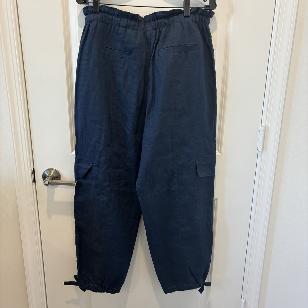 Magaschoni | Women's 100% Linen Cargo Pants Blue Sz L $198
